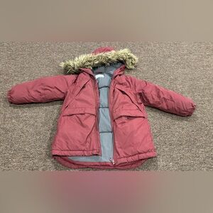 EUC Zara Womens Sz 8 Puffer Wine Winter Warm Coat Jacket Faux Fur Hood